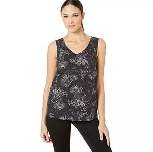 Fig Clothing black & grey floral sleeveless V-neck blouse top, size small
